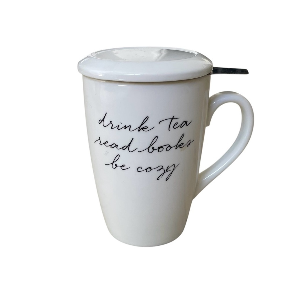 INDIGO Drink Tea Read Books Be Cozy Tea Mug 
White Black